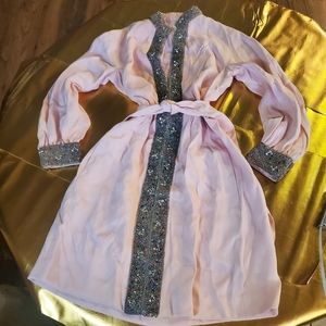 Seaton enterprises dress Ltd sz 14 beaded baby pink v neck diamond vintage 1940